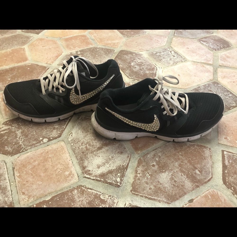 Black Nike flex experience RN3 with rhinestones